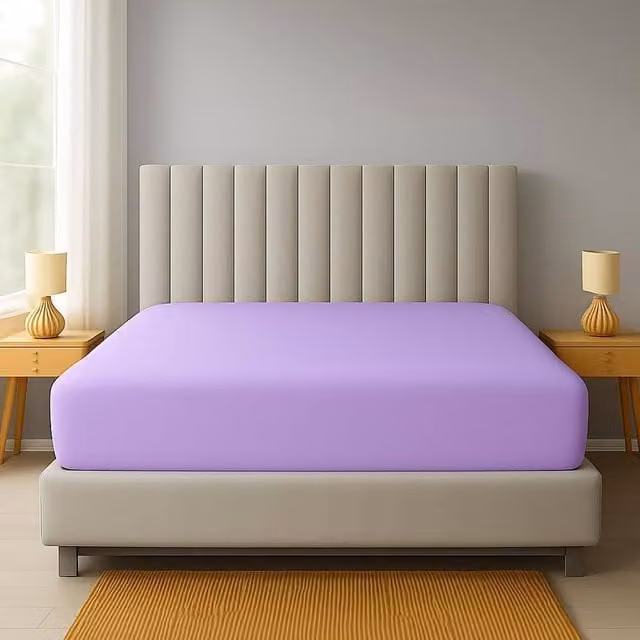 Homes-Linen Extra Deep Polycotton Easy Care Fitted Sheet in Purple, Size: Single (90 x 200 cm, Depth: 40 cm)