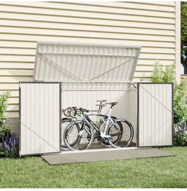 Living and Home Heavy Duty Steel Outdoor Bicycle and Bin Store Shed in Black, H 210 x W 130 x D 105 cm
