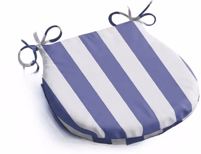 Livinluxury Blue and White Striped Maritime D-Shaped Outdoor Seat Pad with Removable Washable Cover