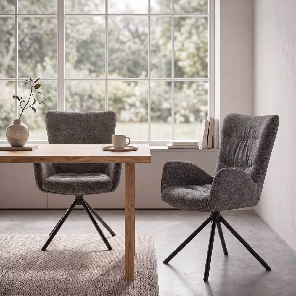 SONARA Set of 2 Luxury Grey Chenille Swivel Accent Chairs with Mid-Century Design – 3