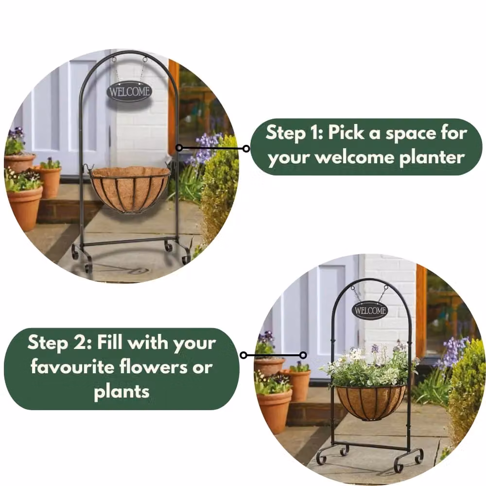Marco Paul Black Steel 12 inch Planter with Welcome Sign – 3
