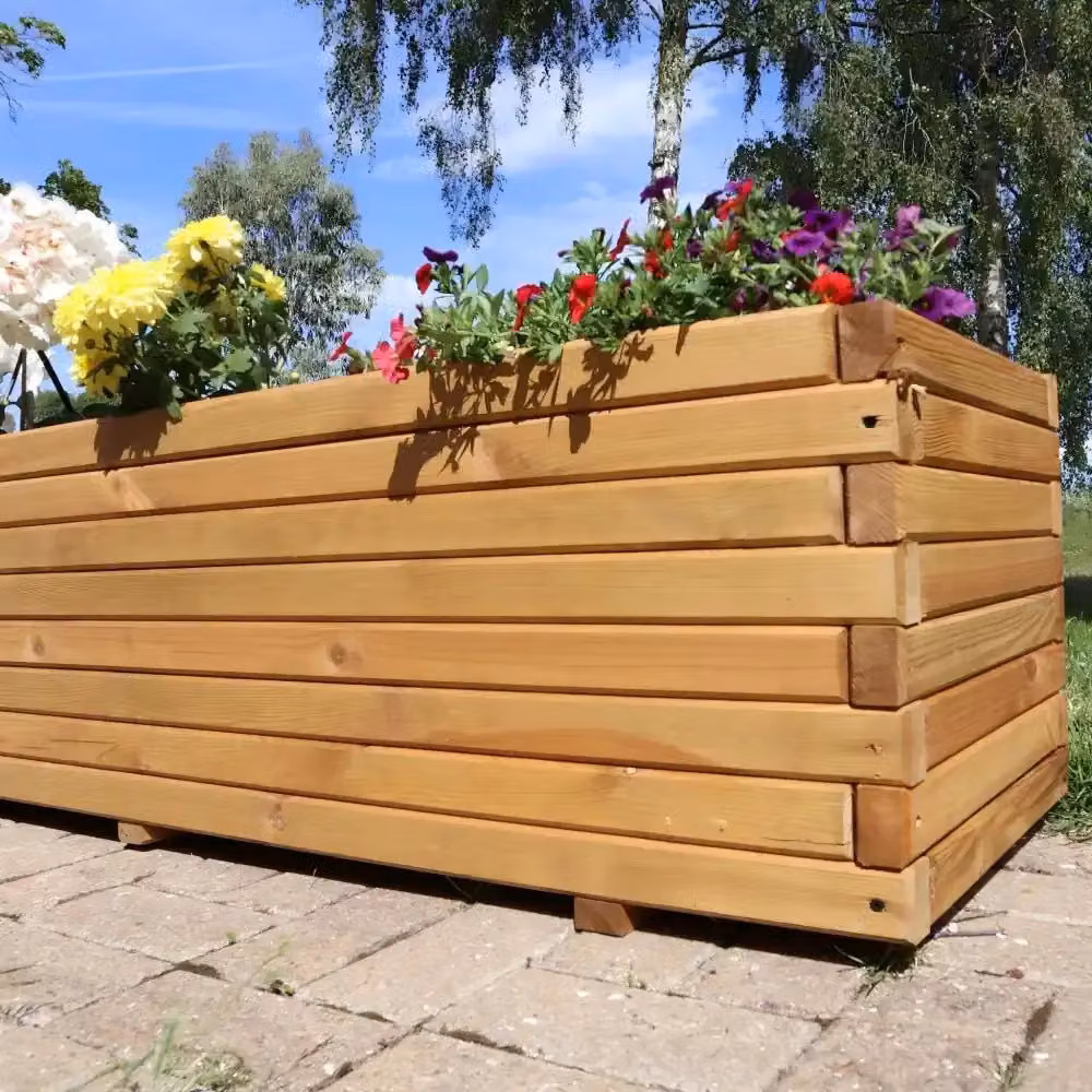 Woven Wood Pine Raised Trough Garden Planter in Sand, Beige or Brown, 200 cm – 2