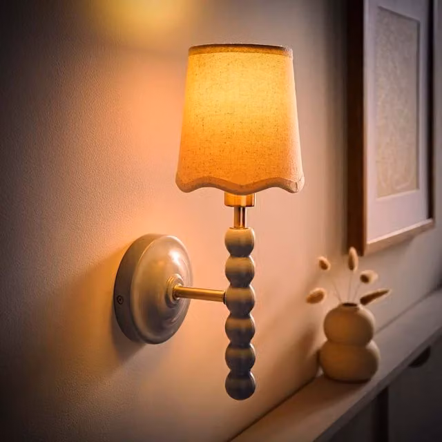 ValueLights Bobbins Powder Blue Wall Light with Fabric Shade and Bulb – 1
