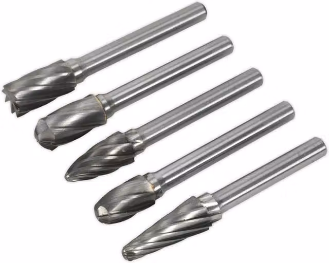 Loops 5 Pack Tungsten Carbide Rotary Burr Bits Set, 10mm, Silver and Multicolour