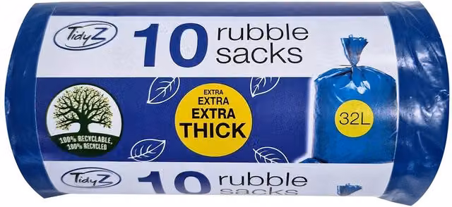 TIDYZ Pack of 10 Extra Strong Blue Plastic Rubble Sacks