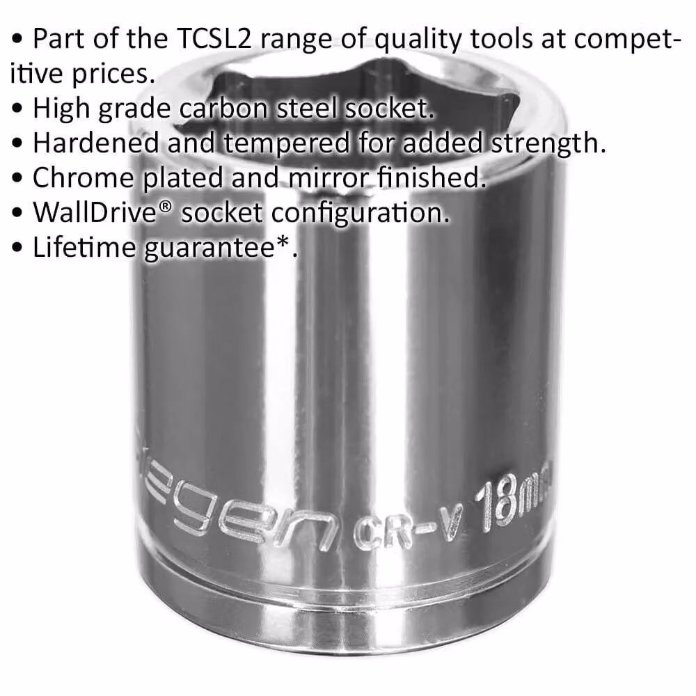 Loops 18mm Chrome Plated Drive Socket, 3/8 inch Square Drive, High Grade Carbon Steel, Silver – 2