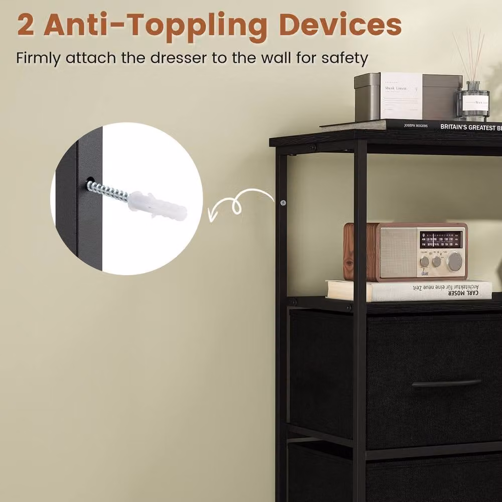 Gymax 5-Drawer Dresser with Open Shelves in Black – 4