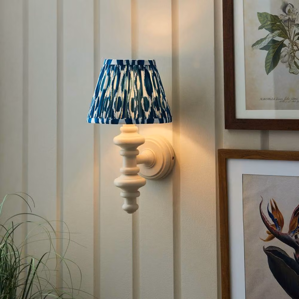 Netlighting Carnaby Almond White and Blue Wall Light with Fabric Ikat Shade and B22 Fitting – 2