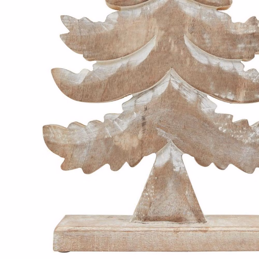 Lemon Pavilion Furniture and Decor White Wash Collection Large Tiered Christmas Tree Decoration in Brown and White, W: 27 cm, H: 50 cm, L: 6 cm – 2