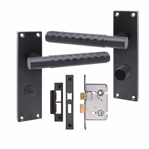 Golden Grace Matt Black Knurled Long Backplate Bathroom Handle Set