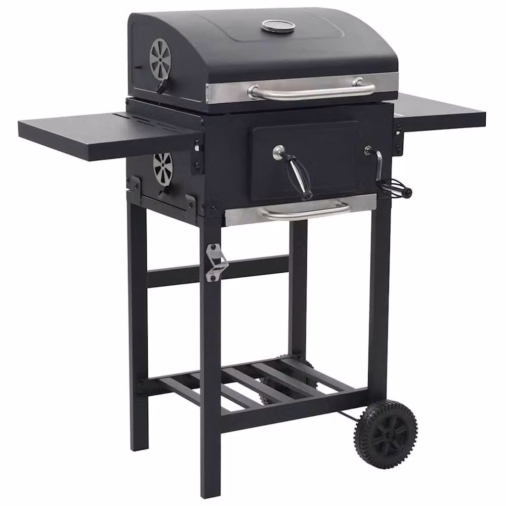 Berkfield Home Charcoal BBQ Grill with Warming Rack, Thermometer and Wheels, Black – 2
