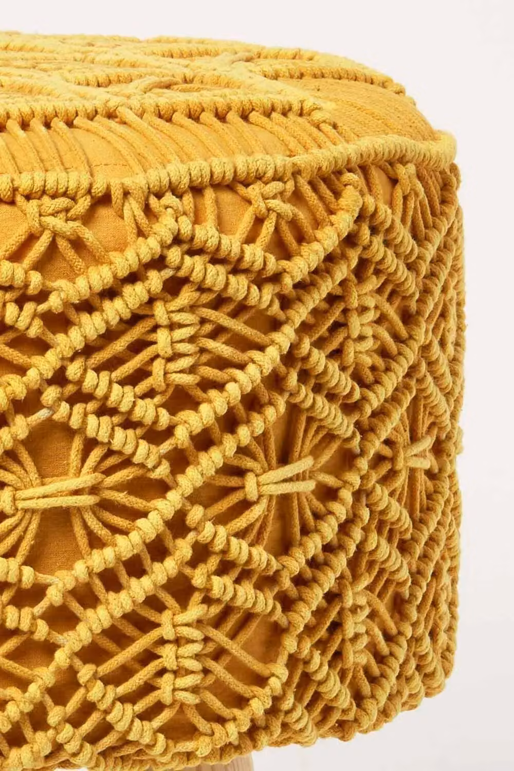 Homescapes Willow Macrame Footstool in Yellow with Cotton and Wood – 3