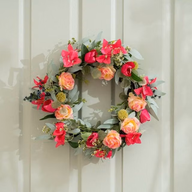 Scottish Everlastings Ltd Pink Bougainvillea and Eucalyptus Floral Wreath, Diameter: 45 cm