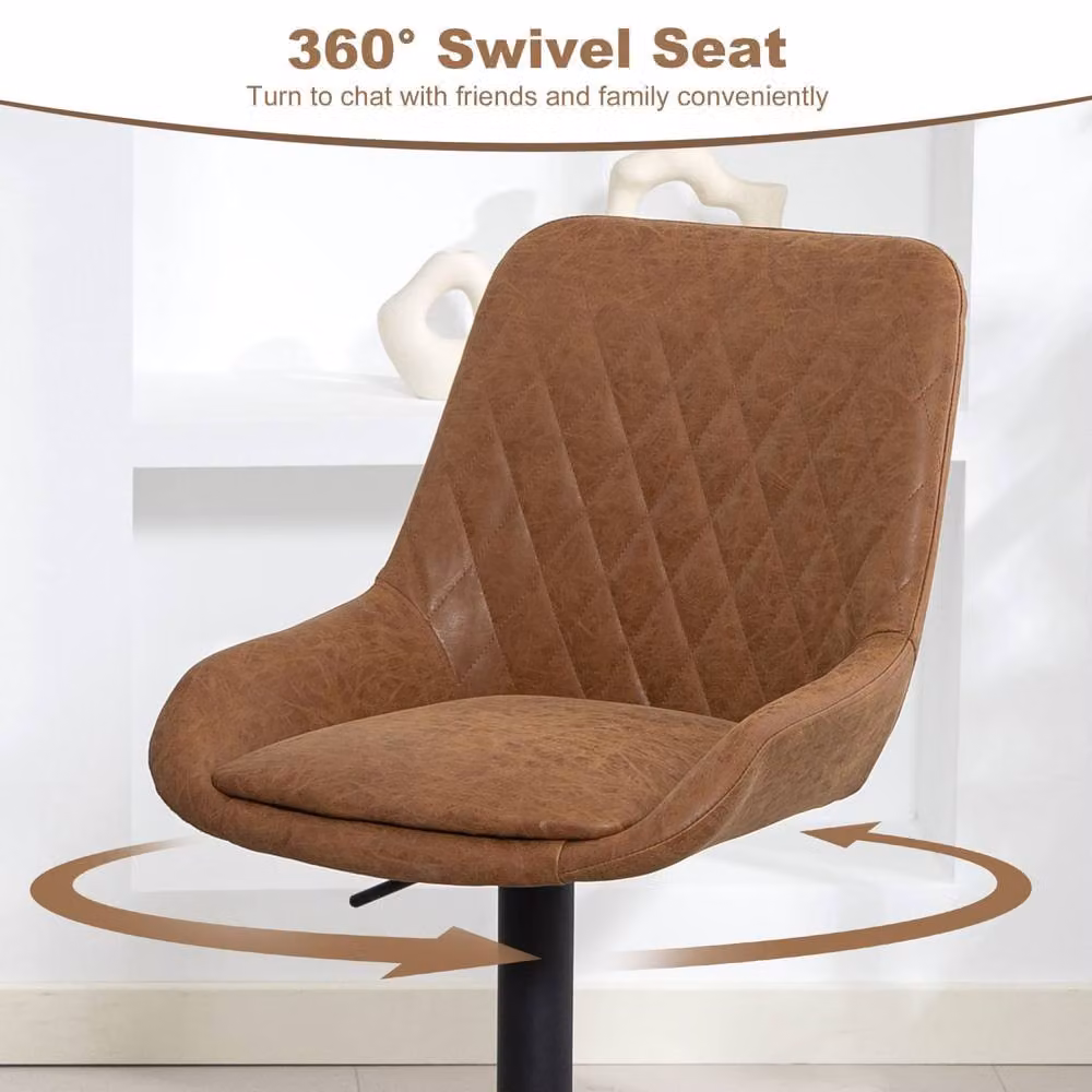 Wyld Haus Set of 2 Retro Gas Lift Bar Stools in Tan Faux Leather with 360 Degree Swivel – 6