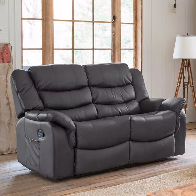 Artemis Home Almeira 2 Seat Manual Reclining Sofa in Grey Synthetic Leather, Width: 142 cm