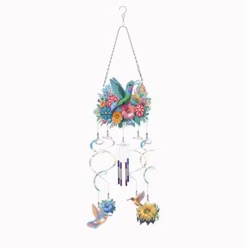 Syntego Blue and Multicolour Hummingbird and Floral 5D DIY Diamond Art Wind Chime Kit for Adults