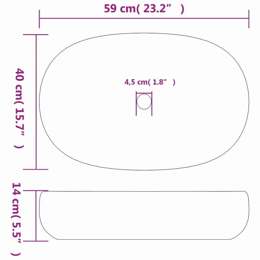 Berkfield Home Oval Ceramic Countertop Basin in Blue and Grey, W: 59 cm, D: 40 cm, H: 14 cm – 5