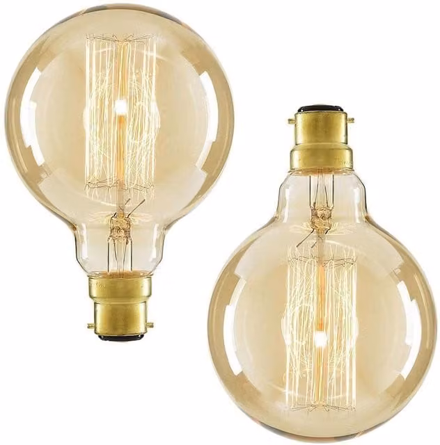 BHS Lighting Pack of 2 Gold Tint 40W B22 Bayonet Cap Vintage Globe Filament Bulbs
