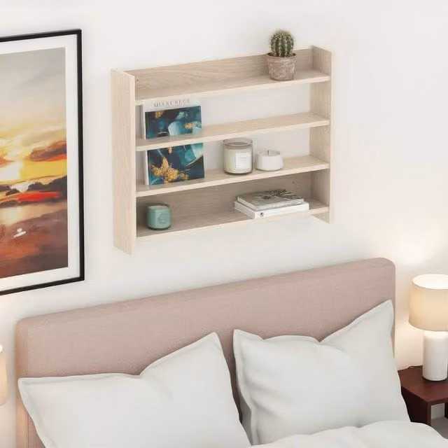 Decortie Lane 4-Tier Wall-Mounted Display Shelf in Light Beige, W/D/H: 66 x 15 x 85 cm