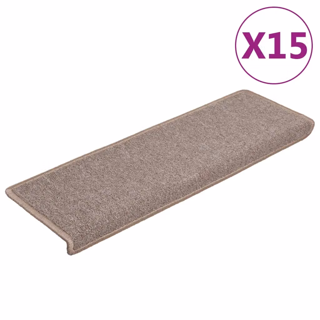 Berkfield Home Self-Adhesive Carpet Stair Treads, 15 Pieces, Light Brown, W: 65 cm, D: 21 cm, H: 4 cm – 2