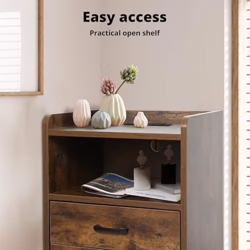 Levede Bedside Table with Charging Station and 3 Drawers, Rustic Brown with LED Lighting and USB Outlets – 6