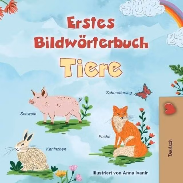 Kidkiddos Books First Picture Dictionary Animals German Childrens Hardcover Book in Multicolour