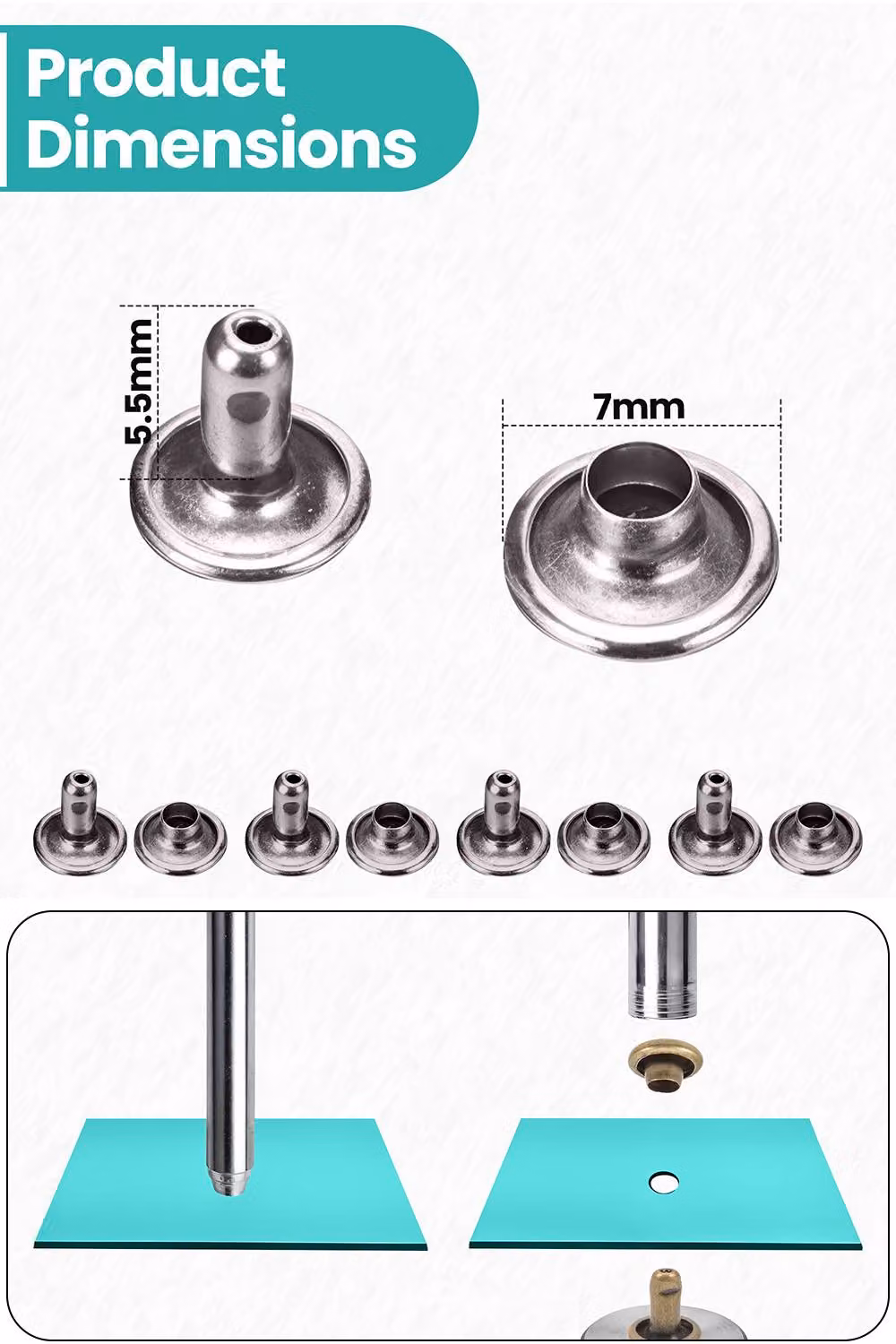 Neel Blue 7mm Double Cap Leather Rivets, 100 Sets of Tubular Metal Studs in Dark Grey and Blue – 2