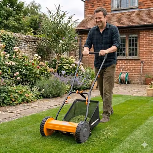 Lazy Tools Orange Manual Push Lawn Mower with 300mm Steel Blades and 18L Collection Bag – 3