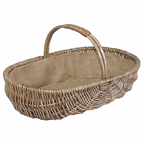 Red Hamper Wicker Shallow Antique Wash Lined Garden Trug Planter in Grey – 1