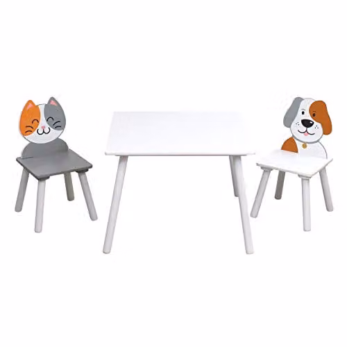 Liberty House Toys Cat and Dog Table and Chairs Set in Grey and White, H 44 cm x W 44 cm x D 60 cm – 1