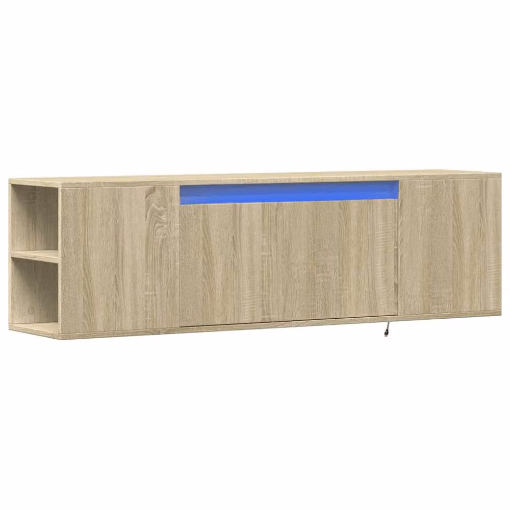 Berkfield Home Wall Mounted TV Cabinet with Integrated LED Lighting in Sonoma Oak and Beige, W: 135 cm, D: 31 cm, H: 39.5 cm – 2