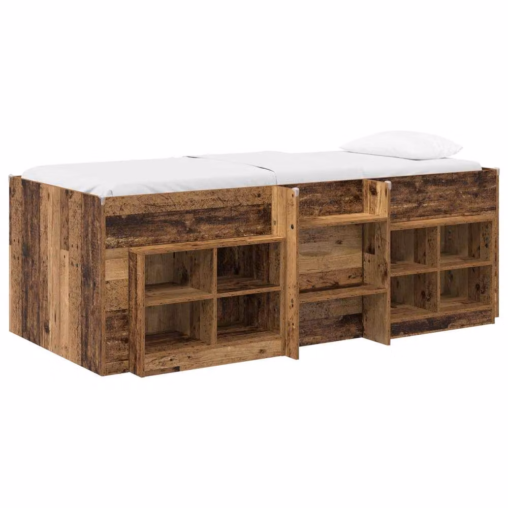 Berkfield Home Loft Bed Frame with Cabinet in Brown Old Wood Engineered Wood – 2