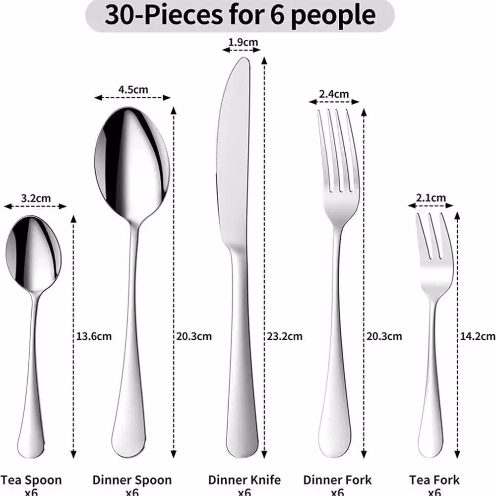 Nordara 30-Piece Polished Stainless Steel Cutlery Set in Silver with Forks and Teaspoons – 2