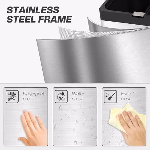 HOMCOM 56L Stainless Steel 3 Compartment Kitchen Pedal Bin with Wheels in Silver – 6