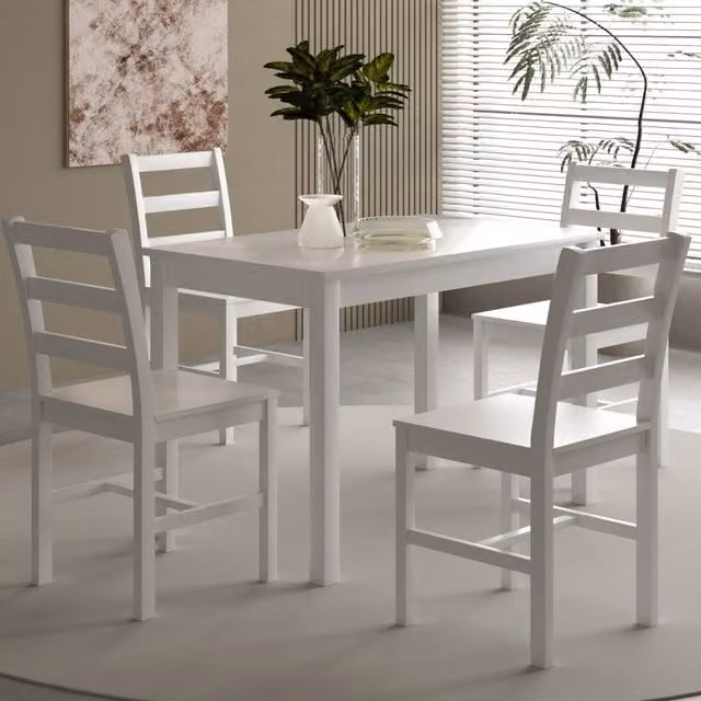 Comfy Living Modern Rectangular Wooden Dining Table and Chair Set in White and Grey, W: 108 cm