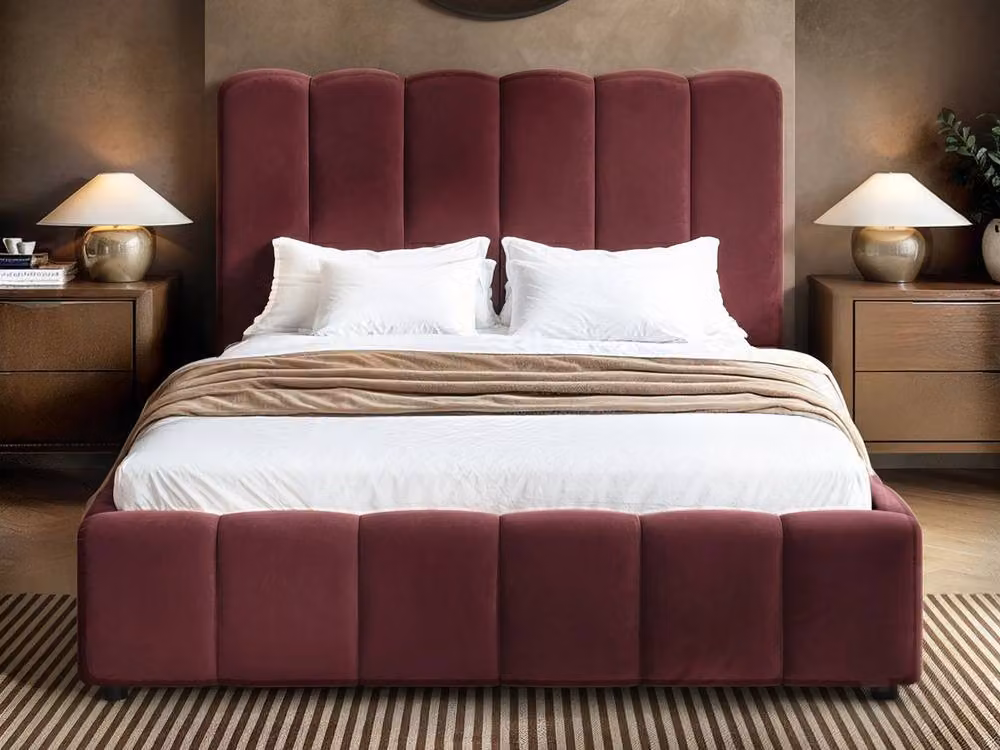 Solace+Co Emilie Ribbed Ottoman Bed in Red Velvet, W/D/H: 180 x 200 cm – 2