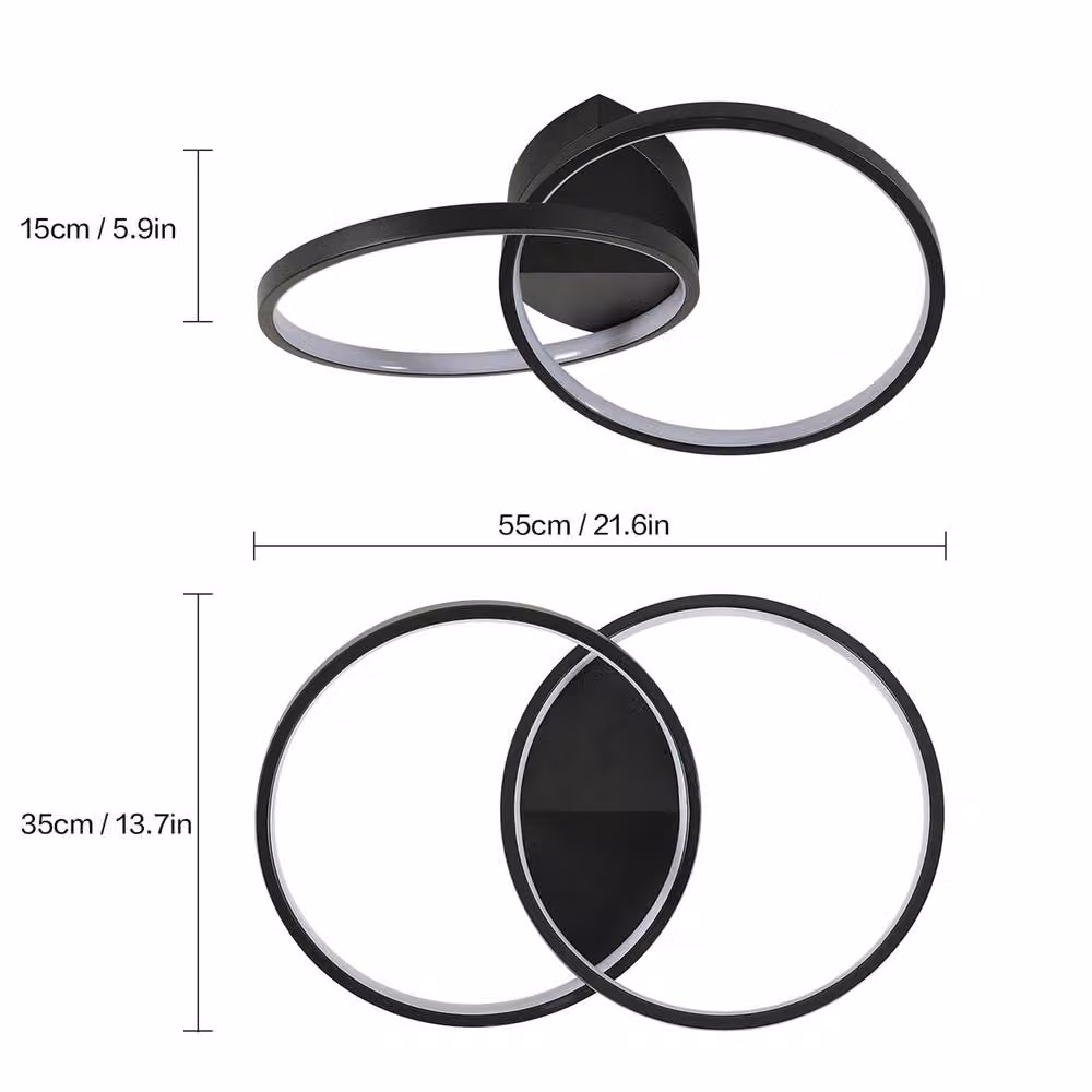 Goeco Black Circular LED Ceiling Light, 23W, Dimmable with Remote Control, Diameter: 54 cm – 2