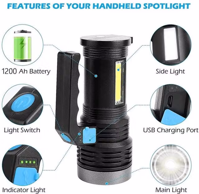 FLAVORA Super Bright Tactical LED Torch, USB Rechargeable Aluminium Flashlight in Black