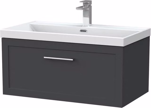 Balterley Stonnall Wall Mounted 1 Drawer Vanity and Thin Edge Basin in Dark Grey, Width: 80 cm