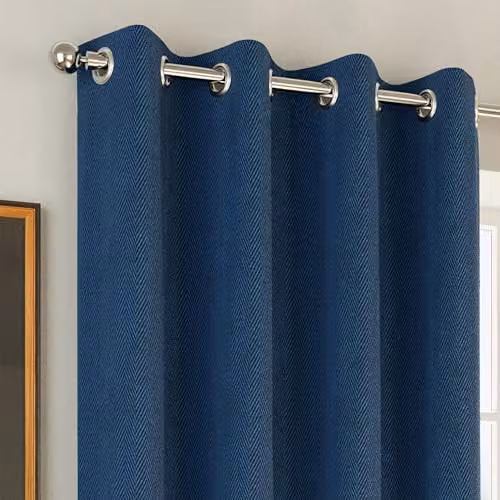 Enhanced Living Herringbone Jacquard Blackout Eyelet Curtains in Blue and Silver, Width: 117 cm, Height: 183 cm – 4