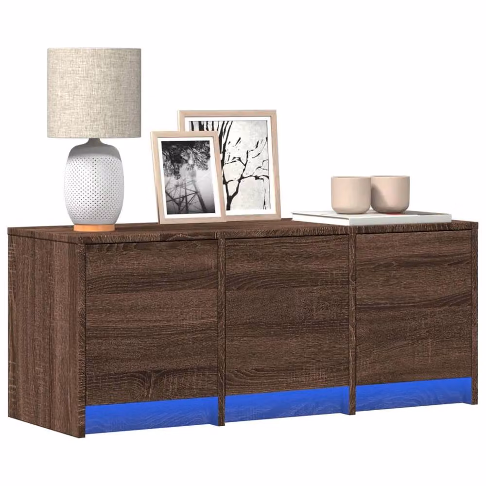 Berkfield Home Modern TV Cabinet with LED in Brown Oak, W/D/H: 97 x 34 x 40 cm – 2