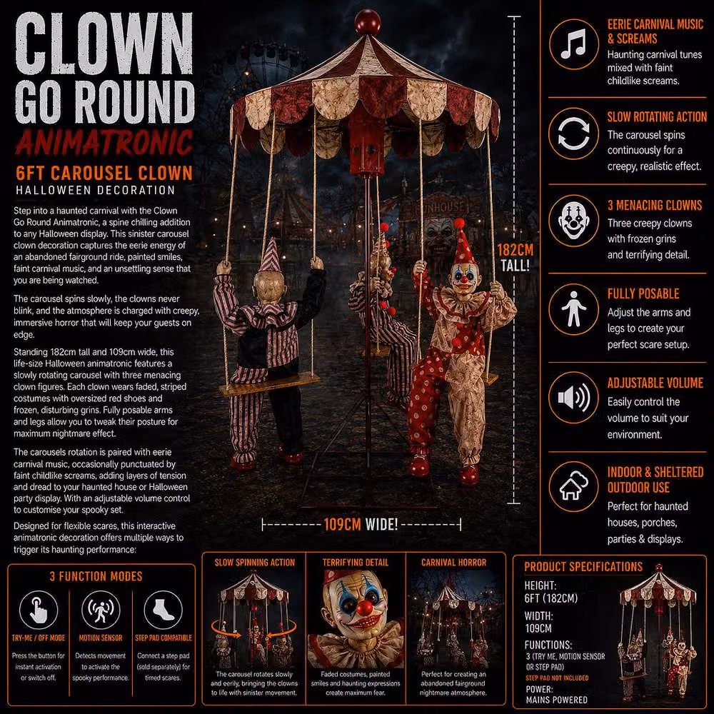 Samuel Alexander 6ft Clown Go-Round Animated Halloween Prop Decoration in Red and Multicolour – 2