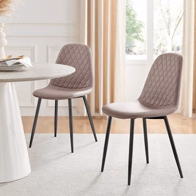 FurnitureboxUK Set of 2 Corona Faux Leather Dining Chairs with Black Legs in Beige – 1