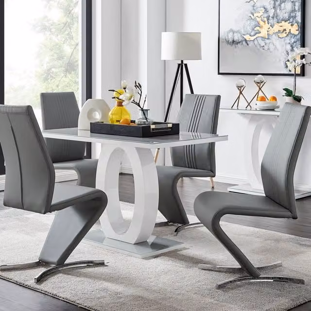 FurnitureboxUK Giovani Modern Grey and White High Gloss Glass Rectangular Dining Table and 4 Willow Chairs Set W/D/H: 120 x 70 x 70 cm