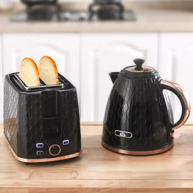 HOMCOM Kettle and 2-Slice Toaster Set with 7 Browning Levels, Black