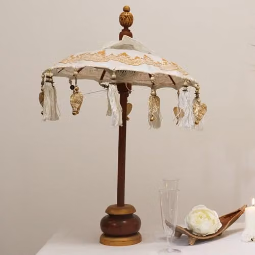 Serenityy Bali Ethnic Canvas Parasol in Gold, Sand and White, Diameter: 40 cm – 2