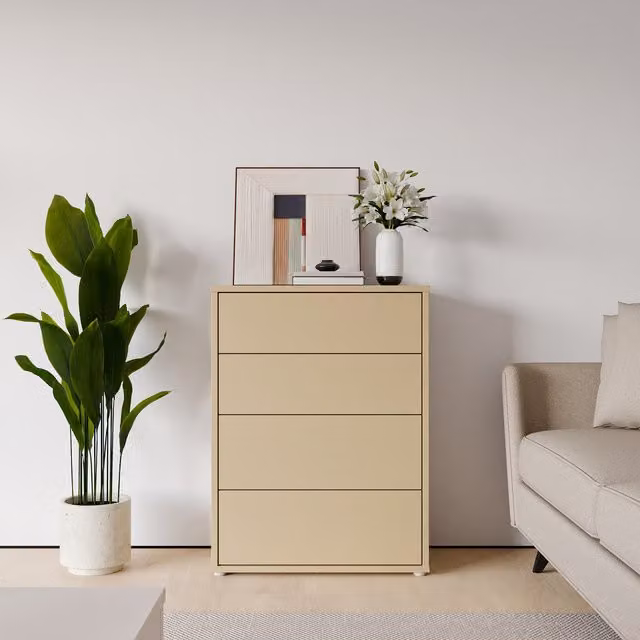 Furniture To Go Alice Springs 4 Drawer Chest with Push-Open Drawers in Sage Green and Butter Yellow