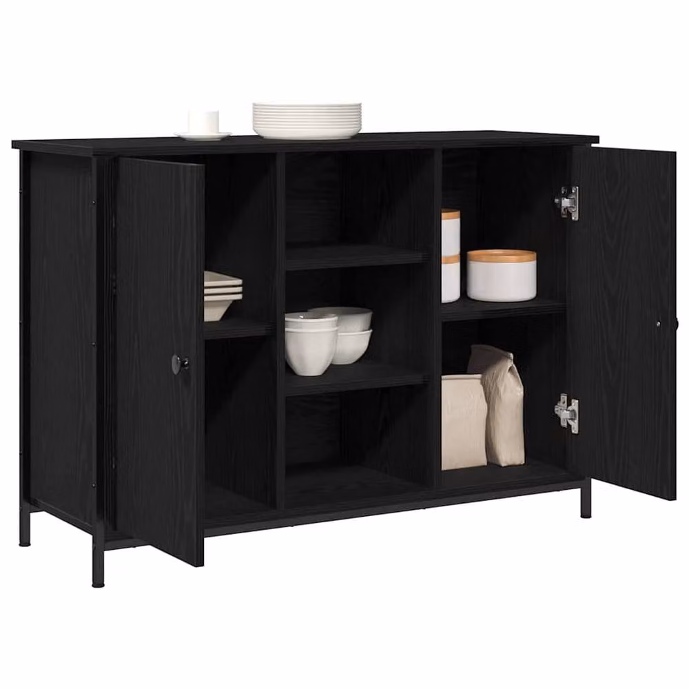 Berkfield Home Black Oak Sideboard in Engineered Wood and Metal, W/D/H: 100 x 35 x 70 cm – 3
