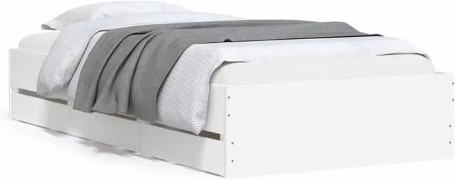 Berkfield Home Single Bed Frame with Drawers, White, W/D/H: 90 x 190 x 33 cm