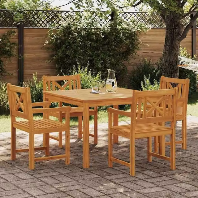 Berkfield Home 5 Piece Acacia Wood Garden Dining Set in Brown